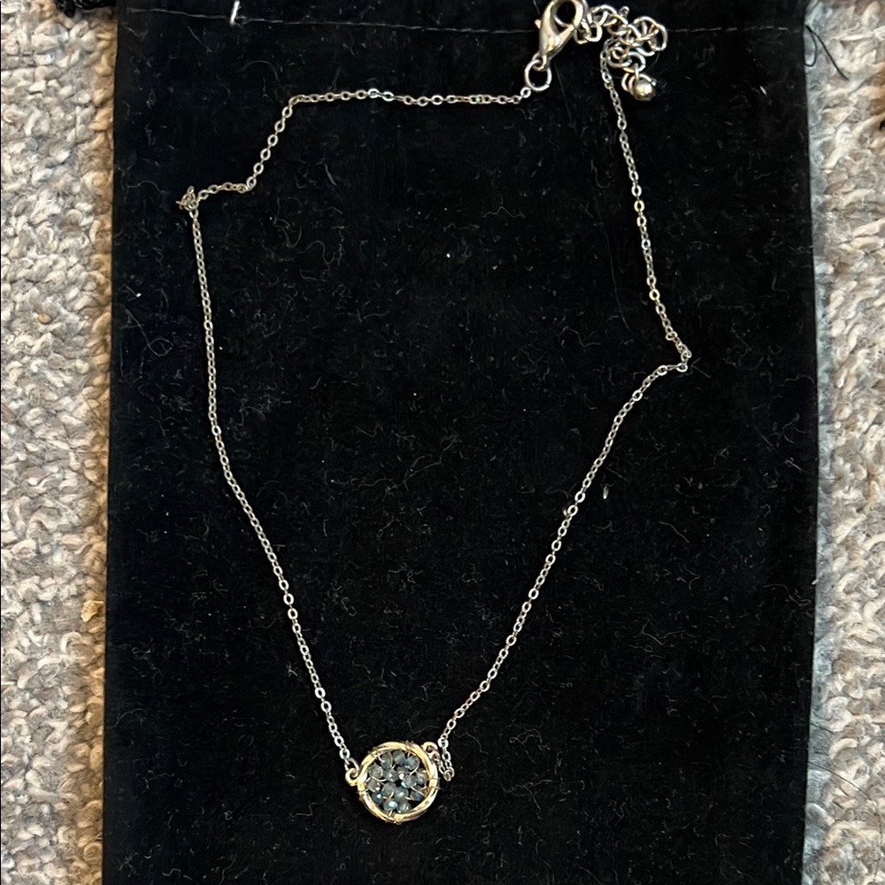 Delicate Silver-Tone Blue Crystal Pendant Necklace